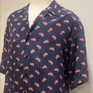 Vintage Silk Club Navy Flag Print Shirt